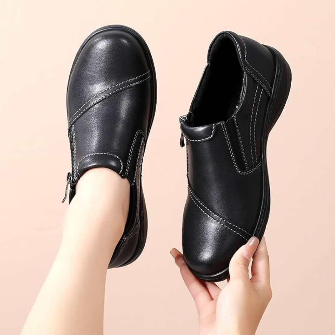 Mocassins en Cuir pour Femmes avec Fermeture Éclair | Noir