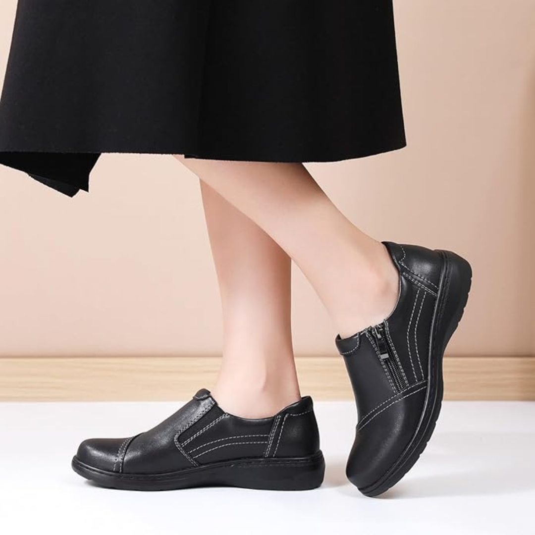 Mocassins en Cuir pour Femmes avec Fermeture Éclair | Noir