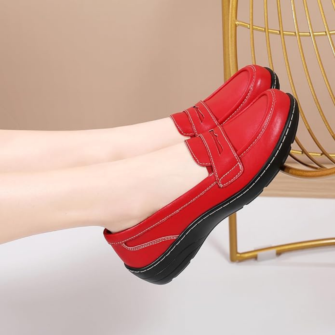 Mocassins Décontracté pour Femme en Cuir Synthétique | Rouge