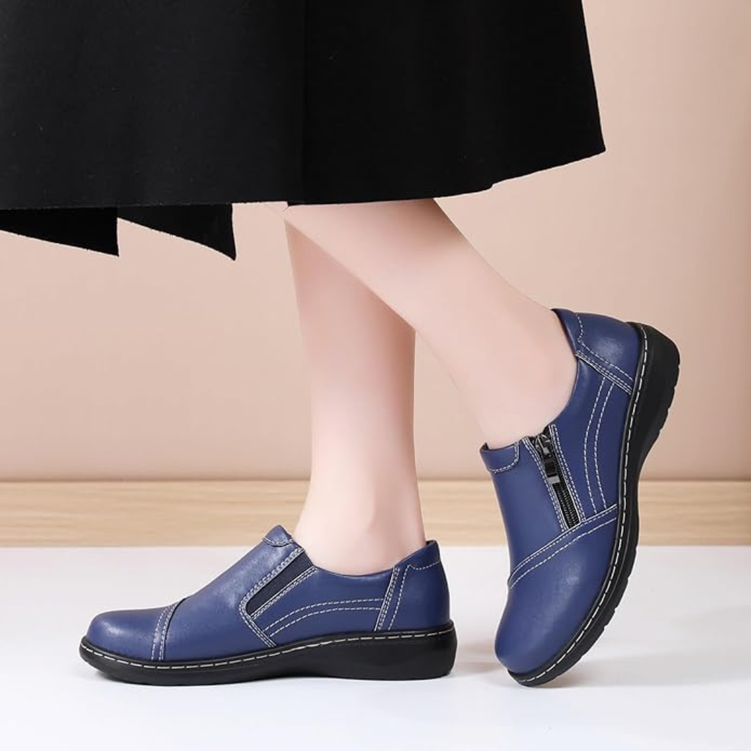 Mocassins en Cuir pour Femmes avec Fermeture Éclair | Bleu