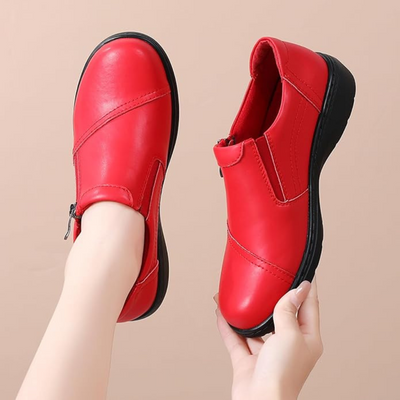 Mocassins en Cuir pour Femmes avec Fermeture Éclair | Rouge