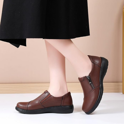 Mocassins en Cuir pour Femmes avec Fermeture Éclair | Marron